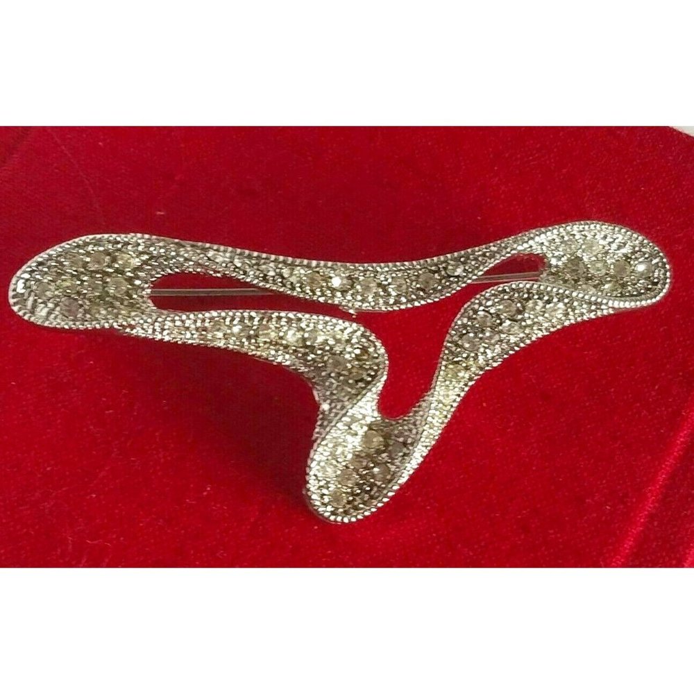 Statement Rare Brooch silvertone crystals marcasite 2.5" Sign Emporio Show piece